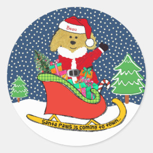 Personalisierte Weihnachtszeit Golden Doodle Runder Aufkleber
