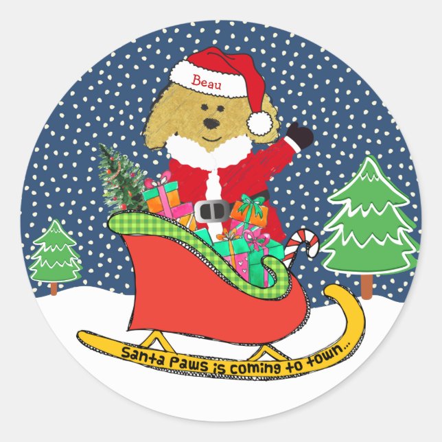 Personalisierte Weihnachtszeit Golden Doodle Runder Aufkleber (Vorderseite)
