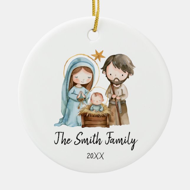 Personalisierte Weihnachtszeit Joseph Mary Jesus Keramik Ornament (Vorne)