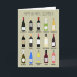 Personalisierte Weinliebhaber Geburtstag Karte<br><div class="desc">Diese Geburtstagskarte ist bereit, mit Ihrer eigenen, individuellen Nachricht auf der Vorderseite und der Innenseite der Karte personalisiert zu werden. Die Vorderseite zeigt ein Sortiment von Weinflaschen mit den Namen der verschiedenen Weinsorten unter jedem in einem Identifizierungsführer Art Stil. Die Illustrationen haben einen einfachen, modernen Doodle-Stil. Diese lustige Geburtstagskarte ist...</div>