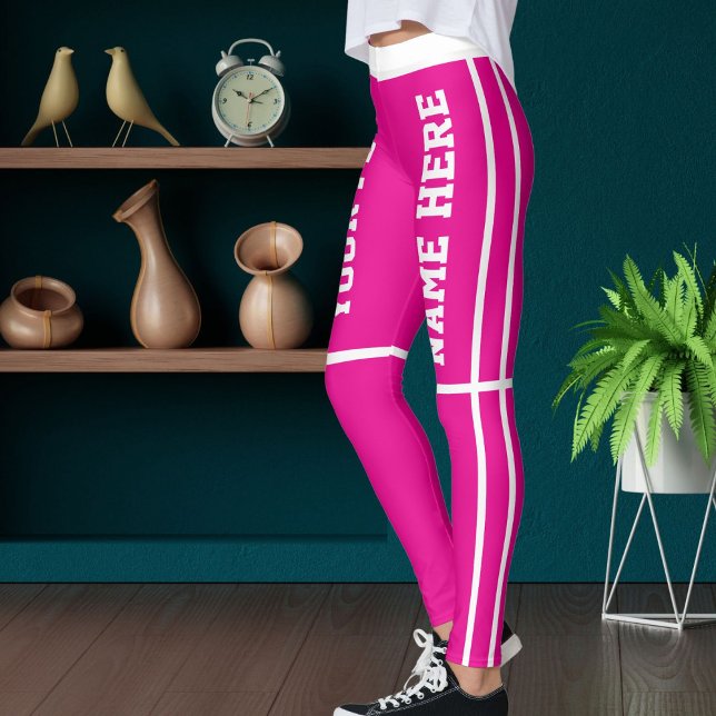 Personalisierte, weiß-rosa Streifen Namen Leggings (Von Creator hochgeladen)