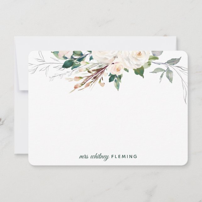 Personalisierte Weiße Blumengrün Frau. Mitteilungskarte (Vorderseite)