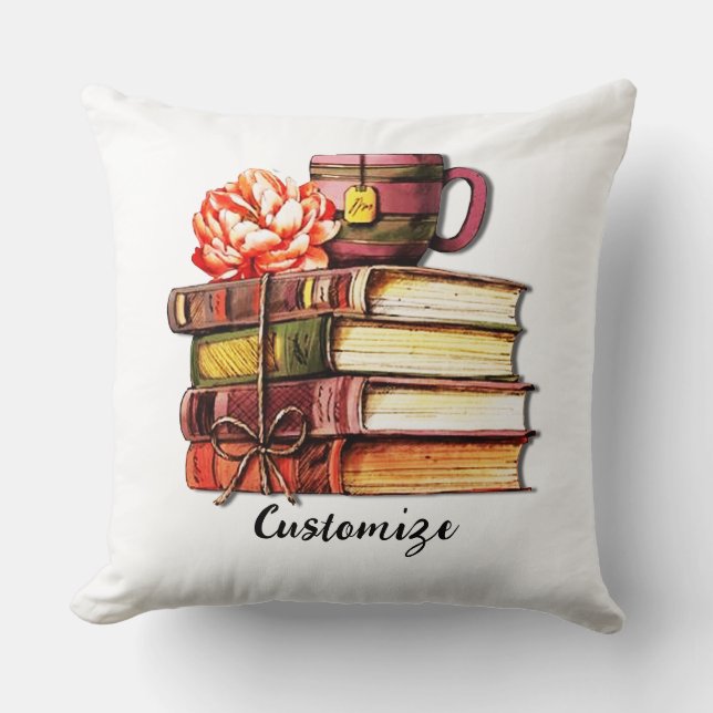 Personalisierte weiße Bücher und Tee Kissen (Vorderseite)