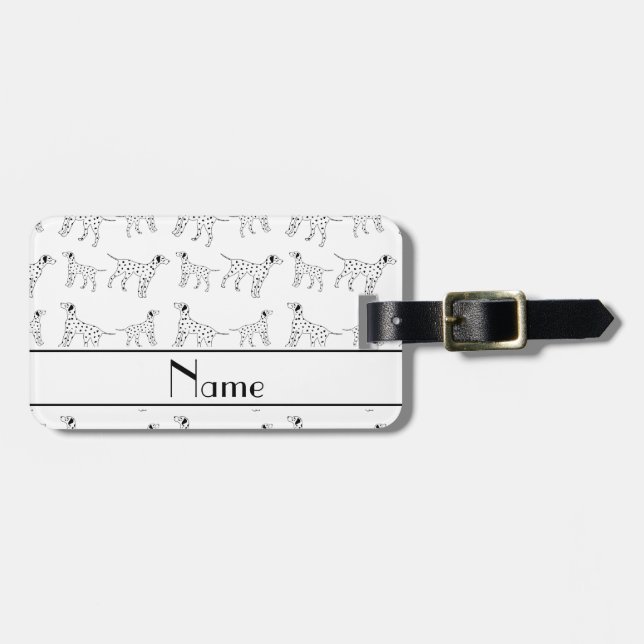 Personalisierte weiße dalmatinische Namenshunde Gepäckanhänger (Vorderseite horizontal)