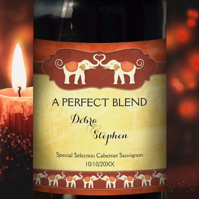 Personalisierte weiße Elefanten Hochzeitwein Weinetikett (Von Creator hochgeladen)