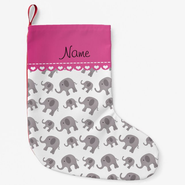 Personalisierte weiße graue Namenselefanten Kleiner Weihnachtsstrumpf (Vorderseite)