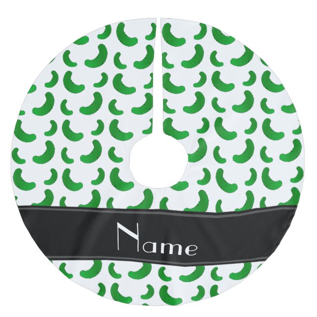 Personalisierte weiße grüne Namensessiggurken Polyester Weihnachtsbaumdecke (Vorderseite)
