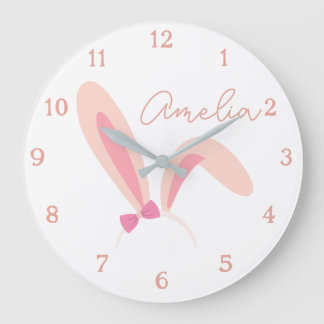 Personalisierte weiße Häschen-Kinderzimmer-Wanduhr Große Wanduhr