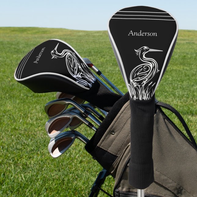 Personalisierte Weiße Heringe Birds Black Golf Headcover (Von Creator hochgeladen)