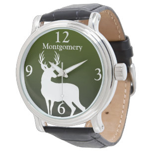Personalisierte Weiße Hirsche, grüne Männerwach Armbanduhr