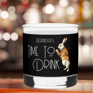 Personalisierte Weiße Kaninchenzeit zum Trinken Whiskyglas