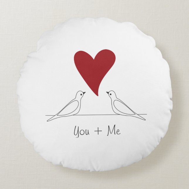 Personalisierte Weiße Moderne Vögel in Liebe Rotes Rundes Kissen (Vorderseite)
