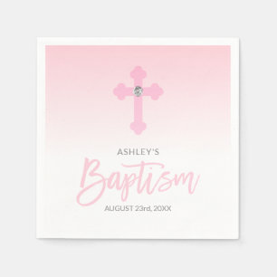 Personalisierte weiße rosa MÄDCHEN Kreuz TAUFE Serviette