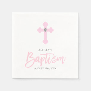 Personalisierte weiße rosa MÄDCHEN Kreuz TAUFE Serviette
