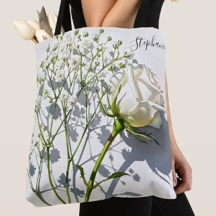 Personalisierte weiße Rosen-Blumentasche Tasche