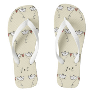Personalisierte weiße Tauben Hochzeitsflöße Flip Flops