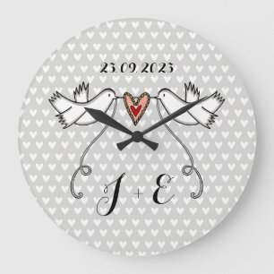 Personalisierte weiße Tauben Hochzeitsgeschenk Acr Große Wanduhr