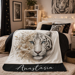 Personalisierte Weiße-Tiger-Sherpa-Decke mit Namen Sherpadecke