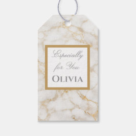 Personalisierte weiße und goldene Marmor-Geschenka Geschenkanhänger