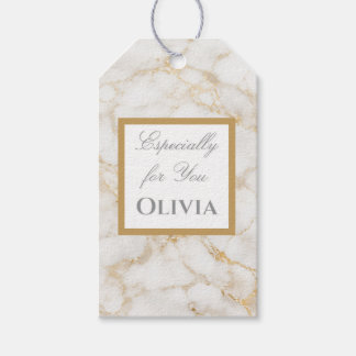 Personalisierte weiße und goldene Marmor-Geschenka Geschenkanhänger