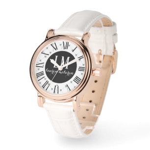 Personalisierte weiße und schwarze Schleife Armbanduhr