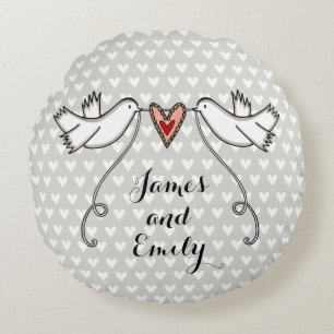 Personalisierte Weißtauben-Hochzeitskissen Rundes Kissen