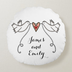 Personalisierte Weißtauben-Hochzeitskissen Rundes Kissen