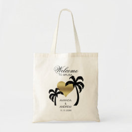 Personalisierte WELCOME Hochzeitstorte Palmen Herz Tragetasche