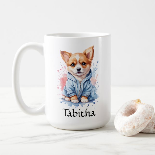 Personalisierte Welpenwasserfarbe Kaffeetasse (Mit Donut)