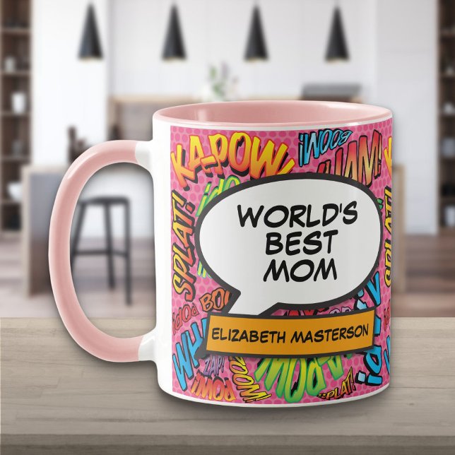 Personalisierte Welten Beste Mama Spaß Rosa Comic  Tasse (Personalized Worlds Best Mom Fun Pink Comic Book Mug)
