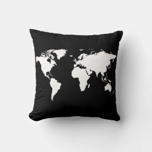 personalisierte Weltkarte schwarz/weiß Kissen
