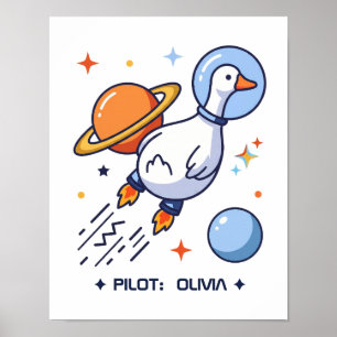 Personalisierte Weltraumgans-Kinderzimmer-Wandkuns Poster