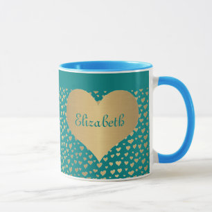 Personalisierte wenig Goldherzen auf aquamarinem Tasse