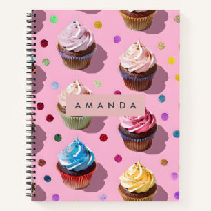 Personalisierte whimische Regenbogen-Cupcake-Konfe Notizbuch