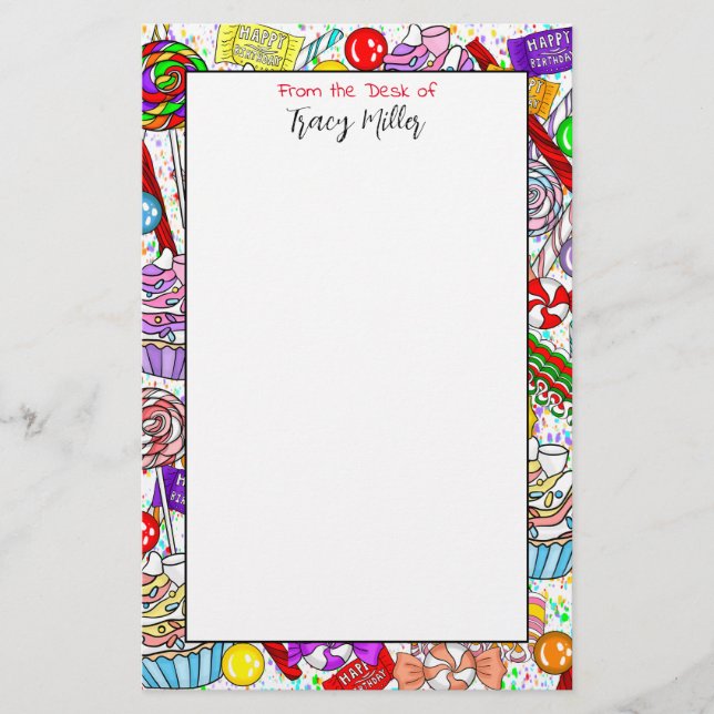 Personalisierte Whimsical Candy und Cupcakes Briefpapier (Vorderseite)
