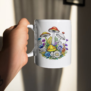 Personalisierte Whimsical Magic Mushrooms Blume Kaffeetasse