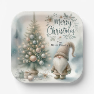 Personalisierte Whimsical Weihnachtsgnome und Baum Pappteller