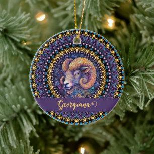 Personalisierte Whimsikanzüge Zodiac Dot Mandala Keramik Ornament