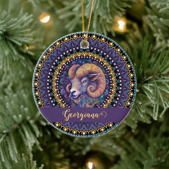 Personalisierte Whimsikanzüge Zodiac Dot Mandala Keramik Ornament (Baum)