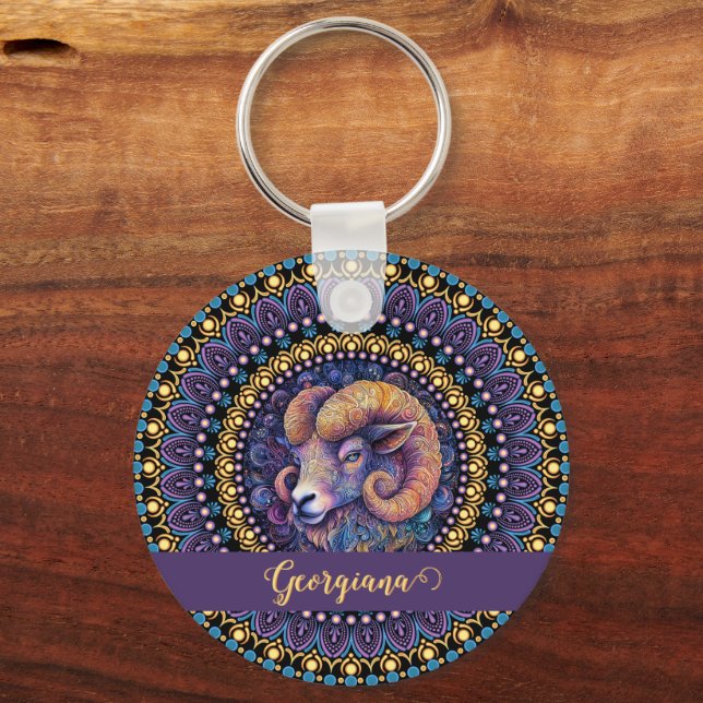 Personalisierte Whimsikanzüge Zodiac Dot Mandala Schlüsselanhänger (Vorderseite)