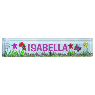 Personalisierte Whimsikäre Blume und Schmetterling Namensplakette