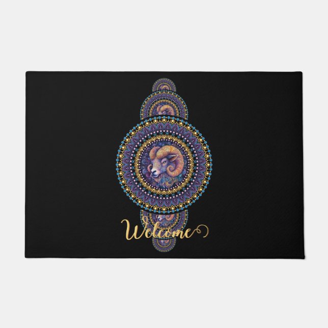 Personalisierte Whimsischer Aries Ornamental Manda Fußmatte (Vorderseite)