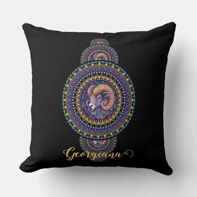 Personalisierte Whimsischer Aries Ornamental Manda Kissen (Vorderseite)