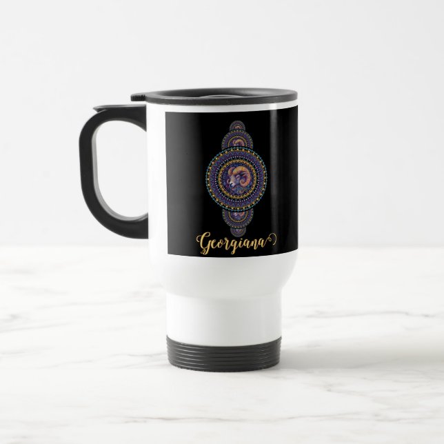 Personalisierte Whimsischer Aries Ornamental Manda Reisebecher (Links)