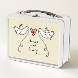 Personalisierte White Doves Hochzeitmetall-Lunch B Metall Brotdose