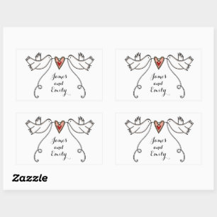Personalisierte White Doves Hochzeitsticker Rechteckiger Aufkleber