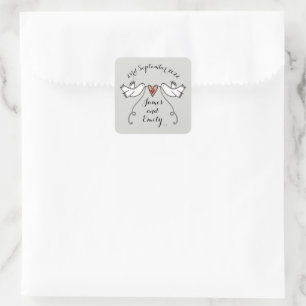Personalisierte White Doves Hochzeitstickermarken Quadratischer Aufkleber