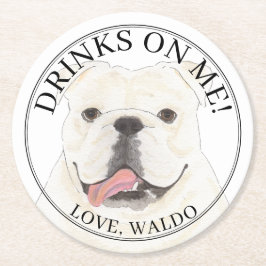 Personalisierte White English Bulldog-Hochzeit Runder Pappuntersetzer
