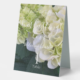 Personalisierte White Hydrangea Wedding Liebe Tischaufsteller