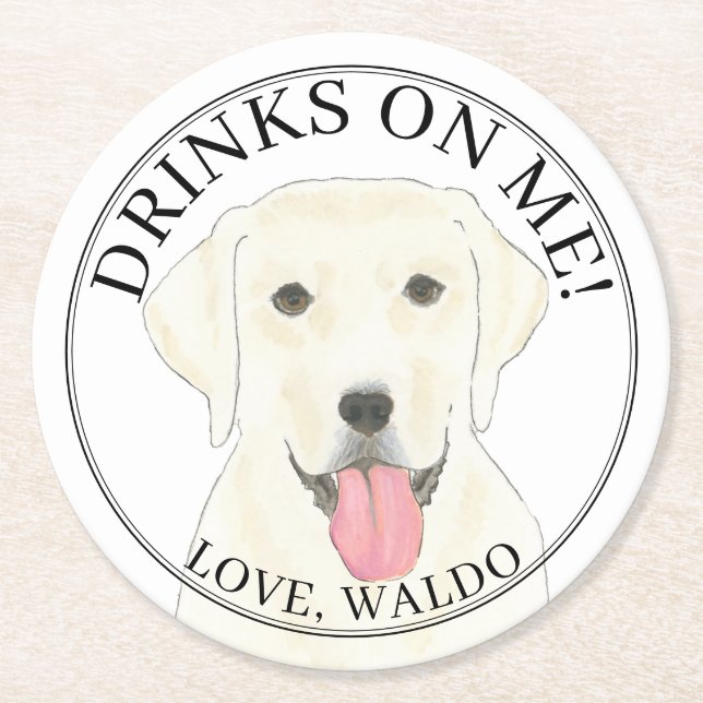 Personalisierte White Labrador Hochzeit Runder Pappuntersetzer (Vorderseite)